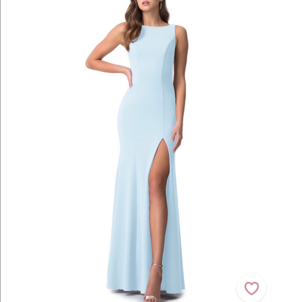 Azazie Light Blue Sleeveless Slit Bridesmaid Dress